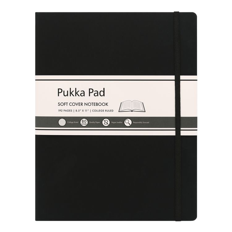 PUKKA PAD Soft Cover Notebook, College Rule, Black Cover, (96) 11 x 8.5 Sheets (PUK9942SIG)