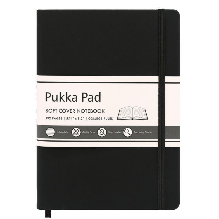 PUKKA PAD Soft Cover Notebook, College Rule, Black Cover, (96) 8.2 x 5.11 Sheets (PUK9940SIG)