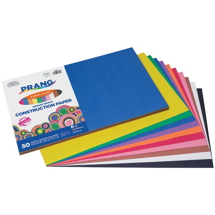 Prang SunWorks Construction Paper, 50 lb Text Weight, 12 x 18, Assorted Colors, 50 Sheets/Pack, 25 Packs/Carton (PAC6507CT)