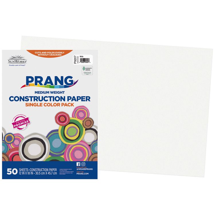 Prang SunWorks Construction Paper, 50 lb Text Weight, 12 x 18, White, 50/Pack, 25 Packs/Carton (PAC9207CT)