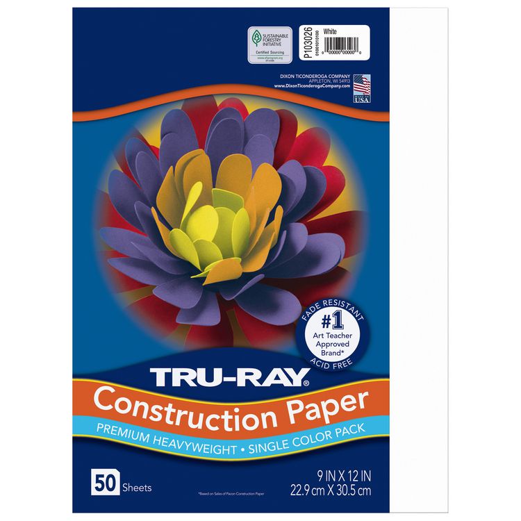 Pacon Tru-Ray Construction Paper, 76 lb Text Weight, 9 x 12, White, 50 Sheets/Pack, 50 Packs/Carton (PAC103026CT)