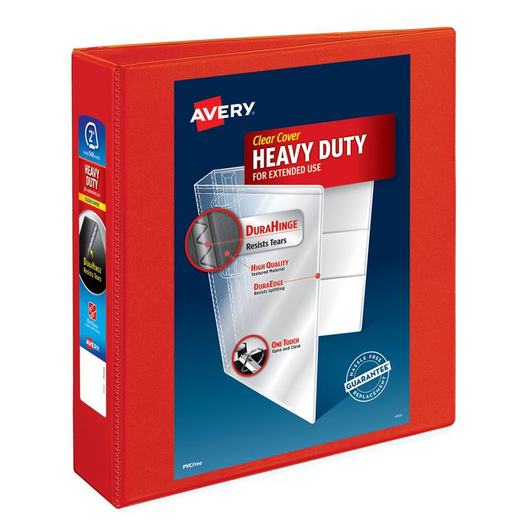 Avery Heavy-Duty View Binder with DuraHinge and One Touch EZD Rings, 3 Rings, 2" Capacity, 11 x 8.5, Red, 6/Carton (AVE79225CT)