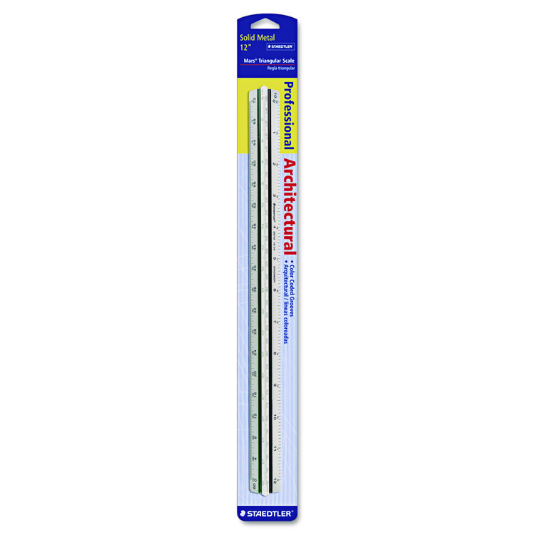 Staedtler Triangular Scale for Architects, Color-Coded Grooves, 12" Long, Plastic, White, Blister Pack (STD9871831BK)
