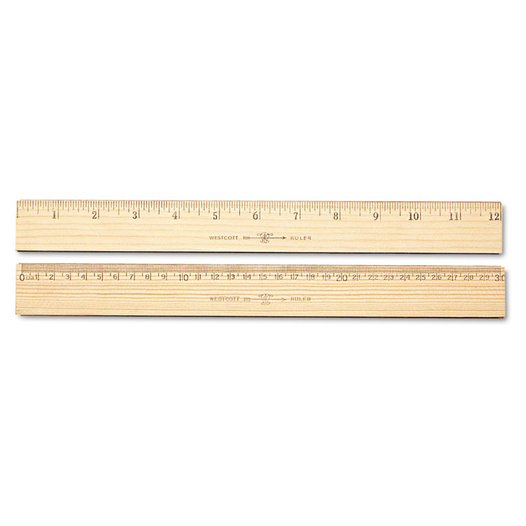 Westcott Wood Ruler, Metric and 1/16" Scale with Single Metal Edge, 12"/30 cm Long (ACM10375)
