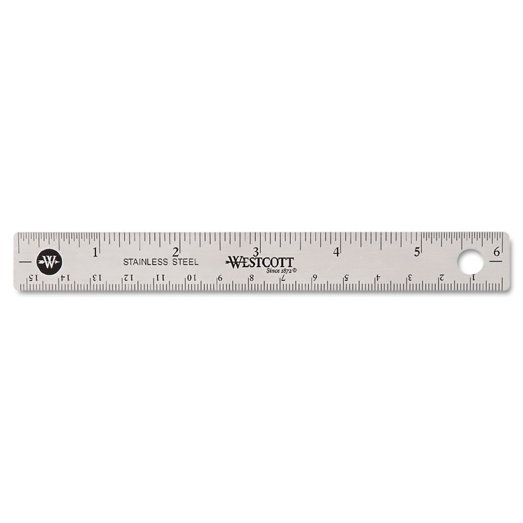 Westcott Stainless Steel Office Ruler With Non Slip Cork Base, Standard/Metric, 6" Long (ACM10414)
