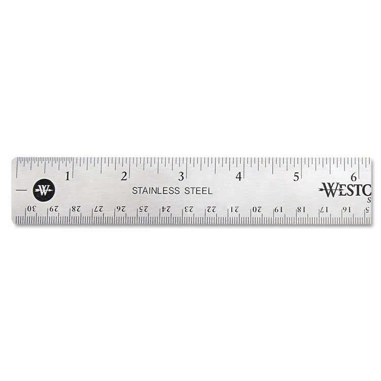 Westcott Stainless Steel Office Ruler With Non Slip Cork Base, Standard/Metric, 12" Long (ACM10415)