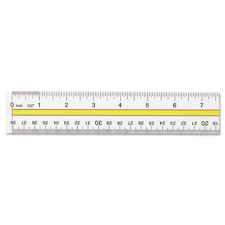 Westcott Acrylic Data Highlight Reading Ruler With Tinted Guide, 15" Long, Clear/Yellow (ACM10580)