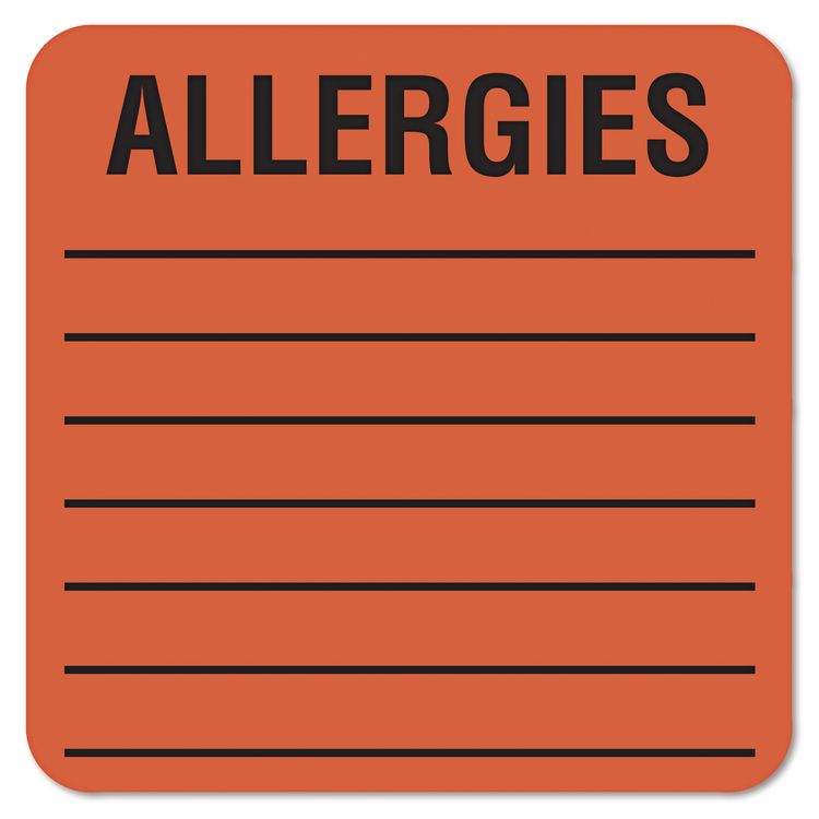 Tabbies Allergy Warning Labels, ALLERGIES, 2 x 2, Fluorescent Red, 500/Roll (TAB40560)