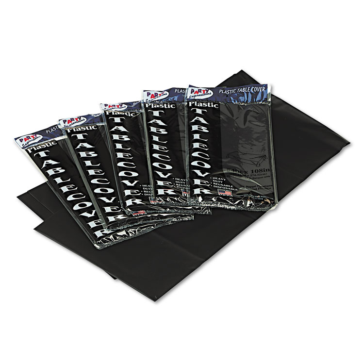 Tablemate Table Set Rectangular Table Covers, Heavyweight Plastic, 54" x 108", Black, 6/Pack (TBL549BK)