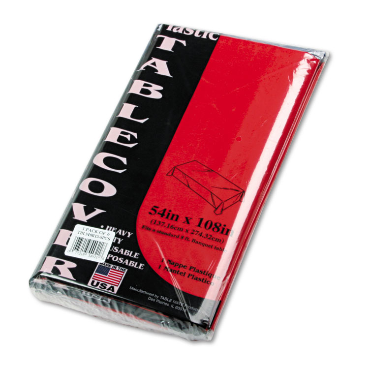 Tablemate Table Set Rectangular Table Cover, Heavyweight Plastic, 54" x 108", Red, 6/Pack (TBL549RD)