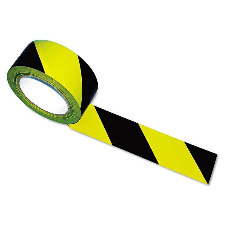 Tatco Hazard Marking Aisle Tape, 2" x 108 ft, Black/Yellow (TCO14711)