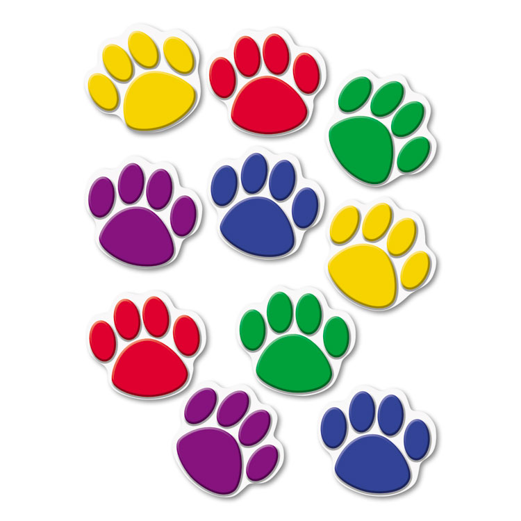 Teacher Created Resources Paw Print Accents, Paw Prints, Assorted Sizes, Assorted Colors, 30/Pack (TCR4114)
