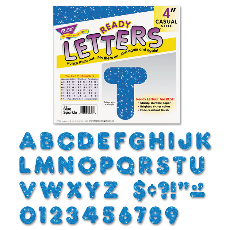 TEPT1617 - Sparkle Ready Letters Sparkles Letter Set, 4" Tall, Blue Sparkle Characters, 71/Set (TEPT1617)
