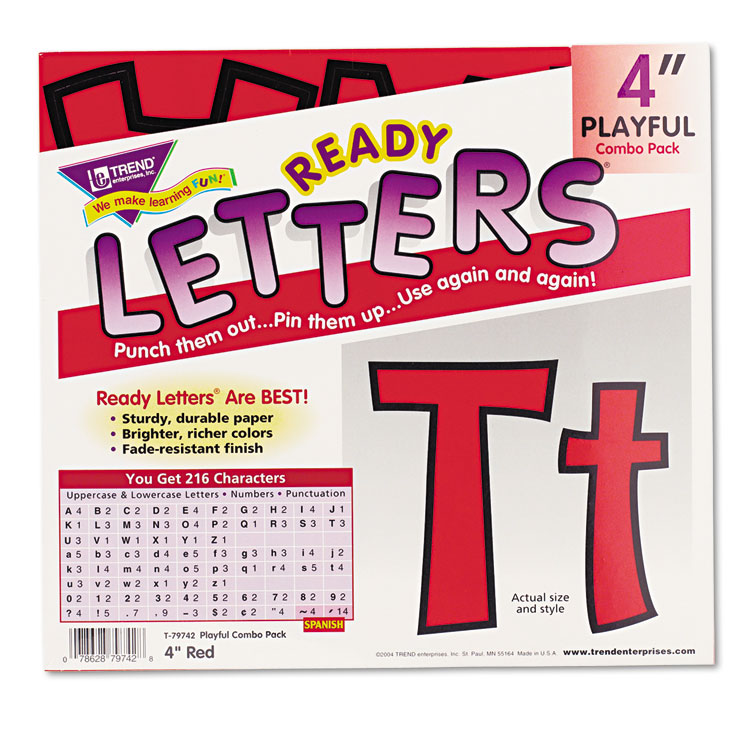 TREND Ready Letters Playful Combo Set, 4" Tall, Red Characters, 216/Set (TEPT79742)