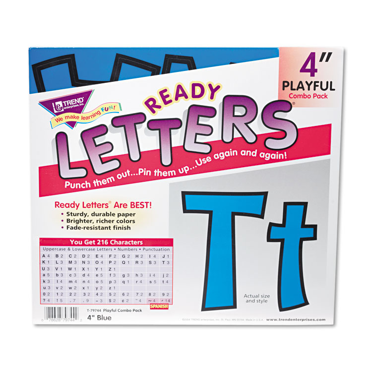 TREND Ready Letters Playful Combo Set, 4" Tall, Blue Characters, 216/Set (TEPT79744)