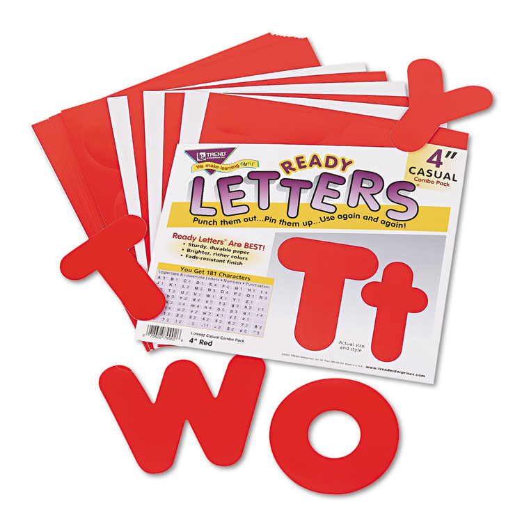 TREND Ready Letters Casual Combo Set, 4" Tall, Red Characters, 182/Set (TEPT79902)