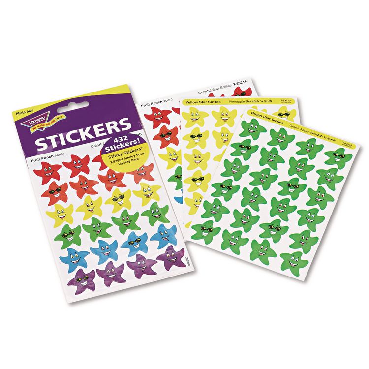 TREND Stinky Stickers Variety Pack, Smiley Stars, Assorted Colors, 432/Pack (TEPT83904)