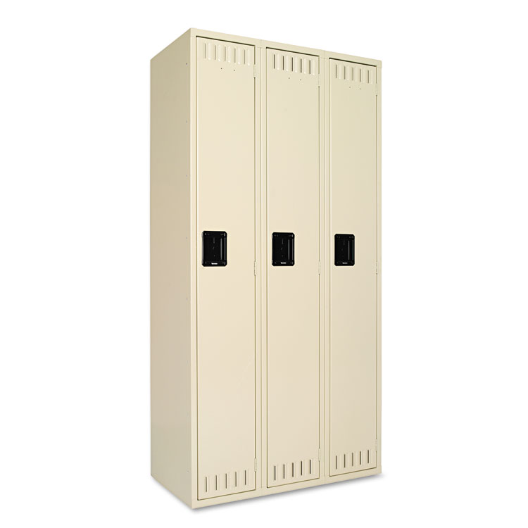 Tennsco Single-Tier Locker, Three Lockers with Hat Shelves and Coat Rods, 36w x 18d x 72h, Sand (TNNSTS121872CSD)