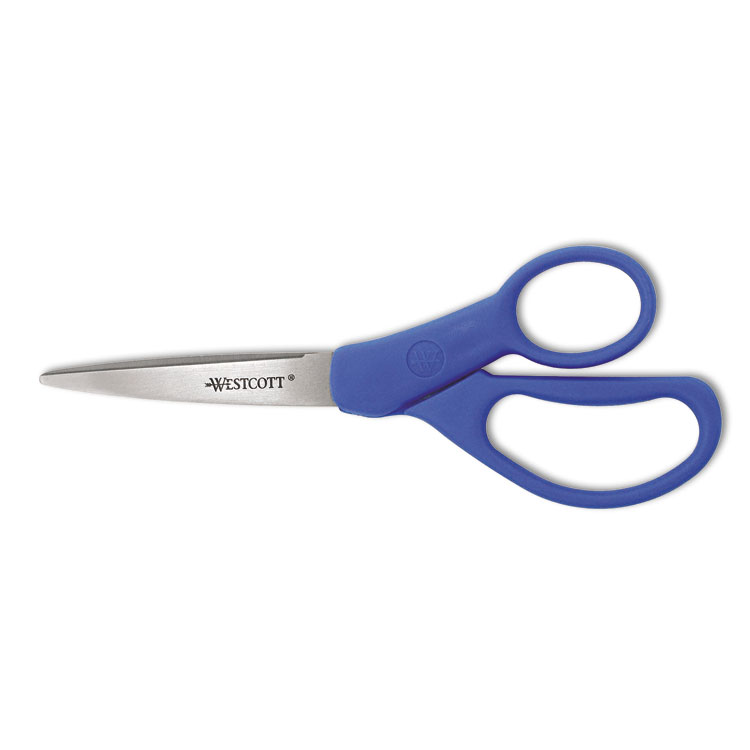 Westcott Preferred Line Stainless Steel Scissors, 7" Long, 3.25" Cut Length, Straight Blue Handle (ACM43217)