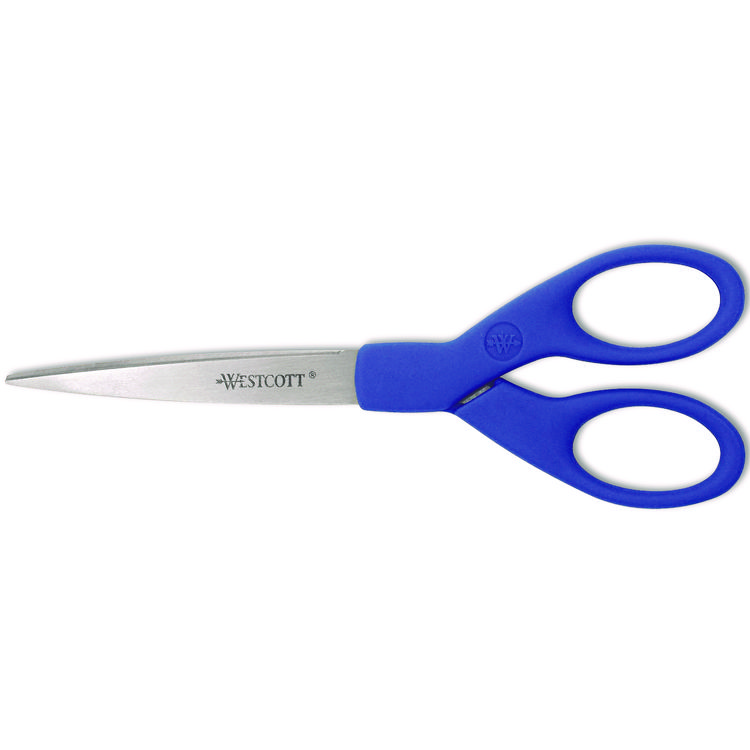 Westcott Preferred Line Stainless Steel Scissors, 7" Long, 2.5" Cut Length, Straight Blue Handle (ACM44217)