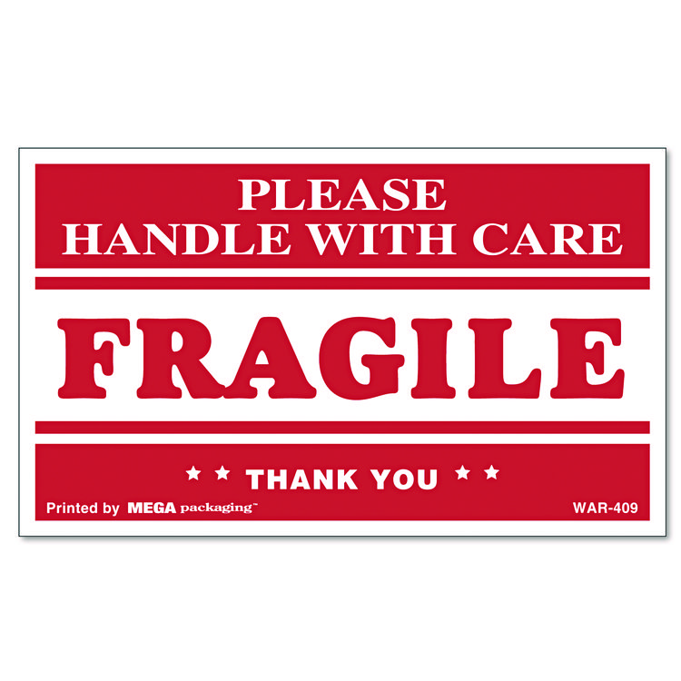 Universal Printed Message Self-Adhesive Shipping Labels, FRAGILE Handle with Care, 3 x 5, Red/Clear, 500/Roll (UNV308383)