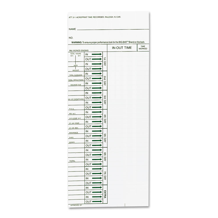 Acroprint Time Clock Cards for Acroprint ATT310, One Side, 4 x 10, 200/Pack (ACP096103080)