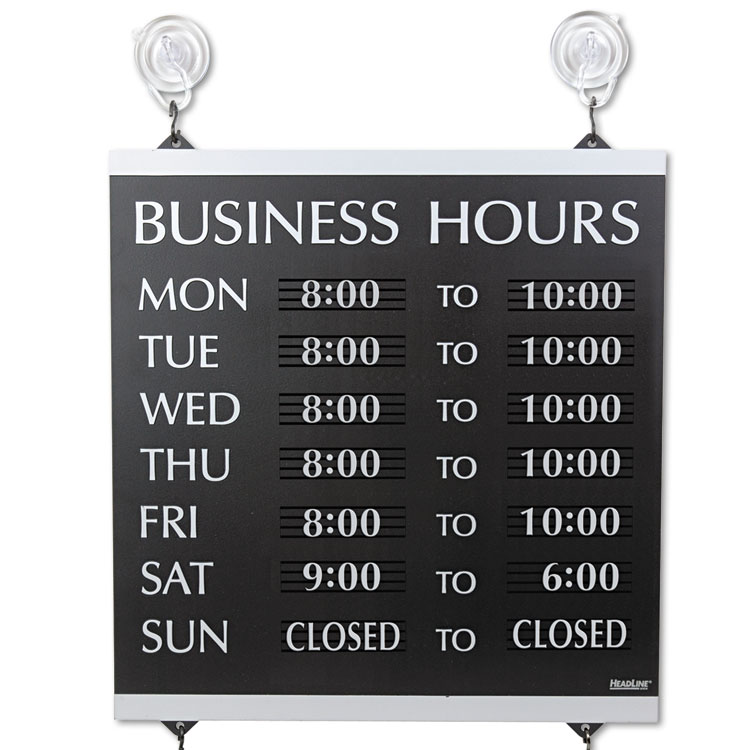 Headline Sign Century Series Business Hours Sign, Heavy-Duty Plastic, 13 x 14, Black (USS4247)
