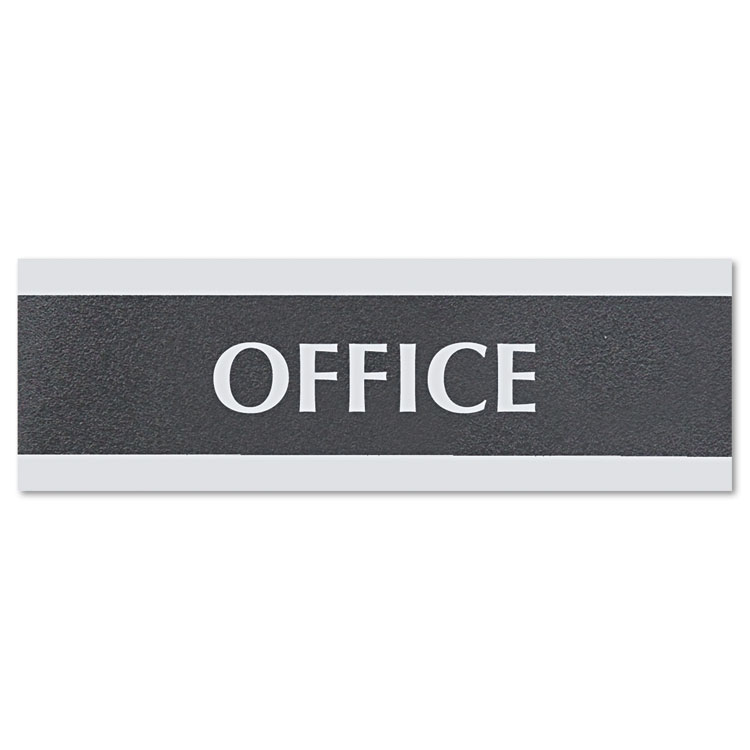 Headline Sign Century Series Office Sign, OFFICE, 9 x 3, Black/Silver (USS4762)