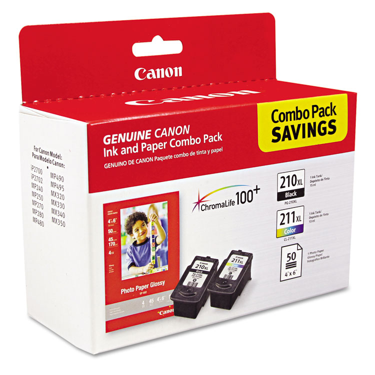 CANON USA, . 2973B004 (PGI-210XL/CL-211XL) ChromaLife100+ High-Yield Ink/Paper Combo, Black/Tri-Color (CNM2973B004)