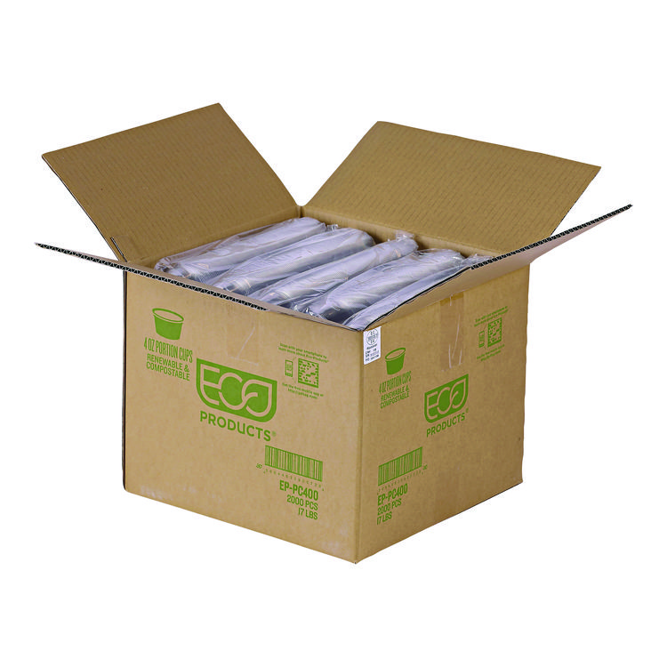 ECO-PRODUCTS,INC. Renewable and Compostable Portion Cups, 4 oz, Plastic, Clear, 100/Pack, 20 Packs/Carton (ECOEPPC400)