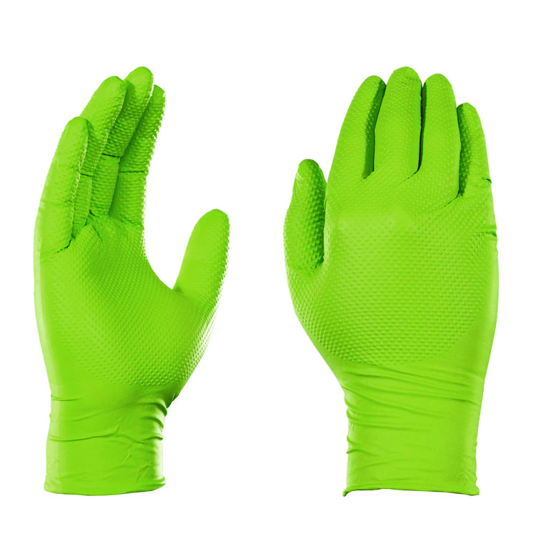 AMMEX CORPORATION Heavy-Duty Industrial Nitrile Gloves, Powder-Free, Medium, 8 mil Thick, 9.5" Long, Green, 100/Box, 10 Boxes/Carton (AXCGWGN44100CT)