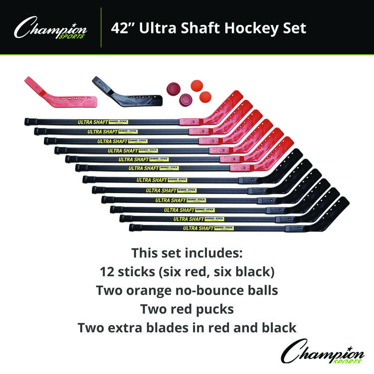 CHAMPION SPORT Ultra Shaft Hockey Set, Twelve 42" Hockey Sticks/Two Pucks/Two Balls/Two Extra Blades (CSIUS42SET)