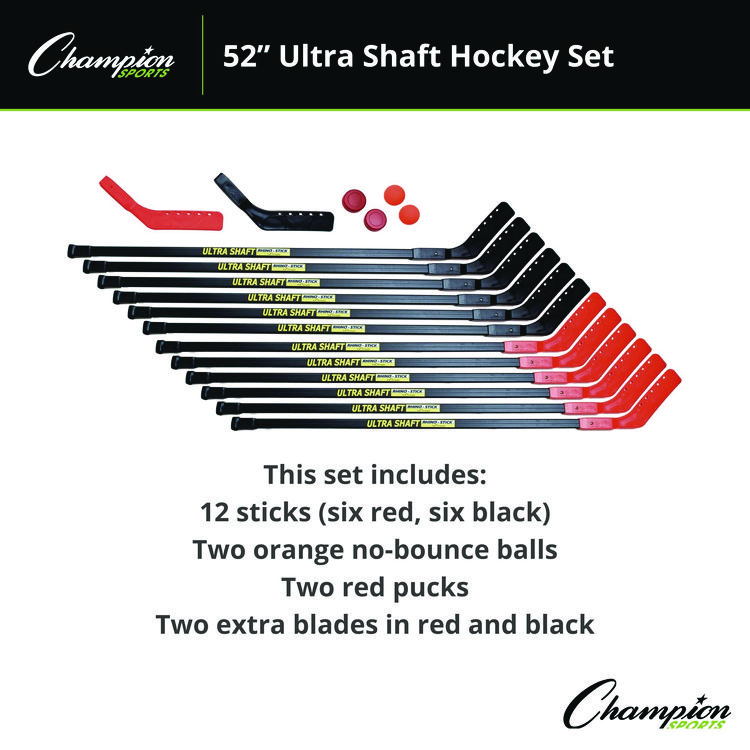 CHAMPION SPORT Ultra Shaft Hockey Set, Twelve 52" Hocket Sticks/Two Balls/Two Pucks/Two Extra Blades (CSIUS52SET)