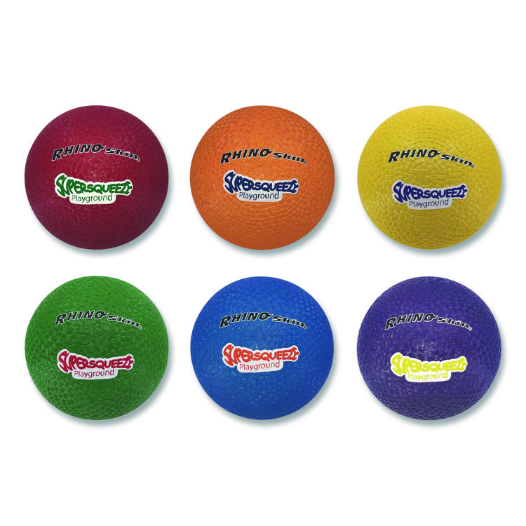 CHAMPION SPORT Rhino Skin Super Squeeze Playground Ball Set, 7.5" Diameter, Assorted Colors, 6/Set (CSISQPGSET)