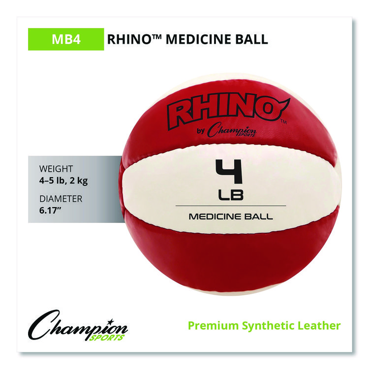 CHAMPION SPORT Rhino Leather Medicine Ball, 4 lb, Red/White (CSIMB4)