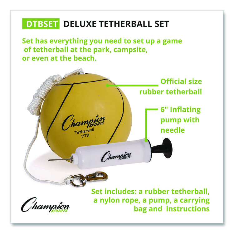 CHAMPION SPORT Deluxe Tether Ball Set, Tetherball/102" Cord/(4) 24" Telescoping Poles/Carry Bag/Pump with Needle (CSIDTBSET)
