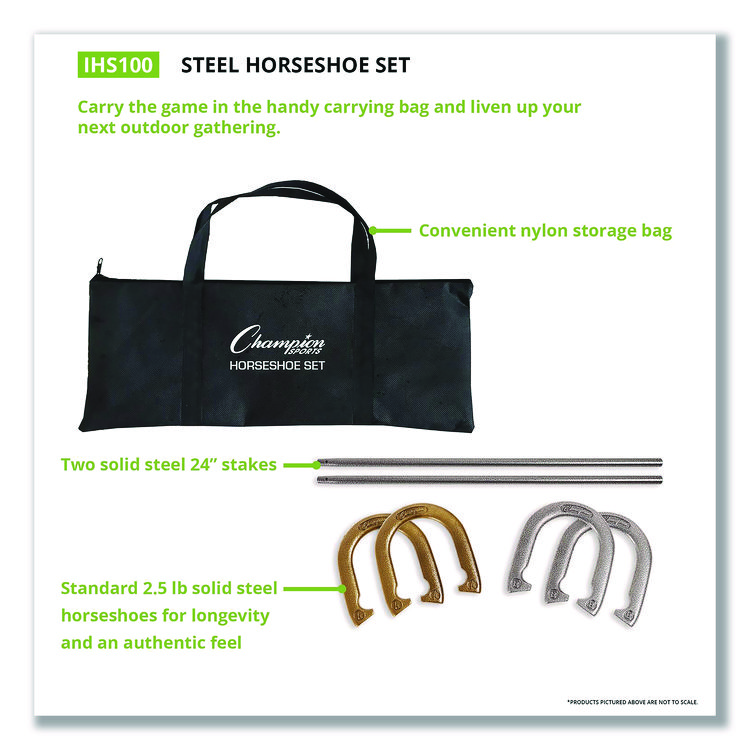 CHAMPION SPORT Steel Horseshoe Set, (4) Horseshoes/(2) 24" Stakes/Nylon Carry Bag (CSIIHS100)