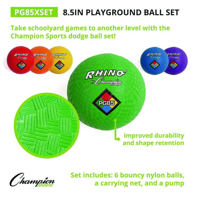 CHAMPION SPORT 8.5" Playground Ball Set with Air Pump, Assorted Colors, 6/Set (CSIPG85XSET)