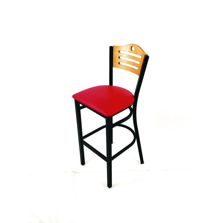 JMC FURNITURE Eagle Series Barstool, Supports Up to 300 lb, 28.5" Seat Height, Red Seat, Natural Back, Black Base (JMCEBBVREDD)