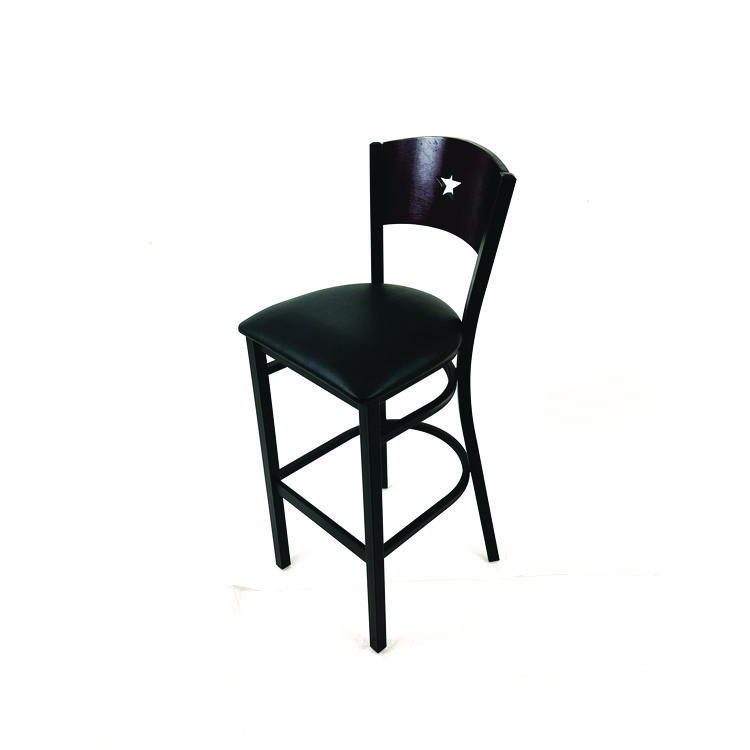 JMC FURNITURE Liberty Series Barstool, Supports Up to 300 lb, 28.5" Seat Height, Black Seat, Dark Mahogany Back, Black Base (JMCLBBVBLKB)