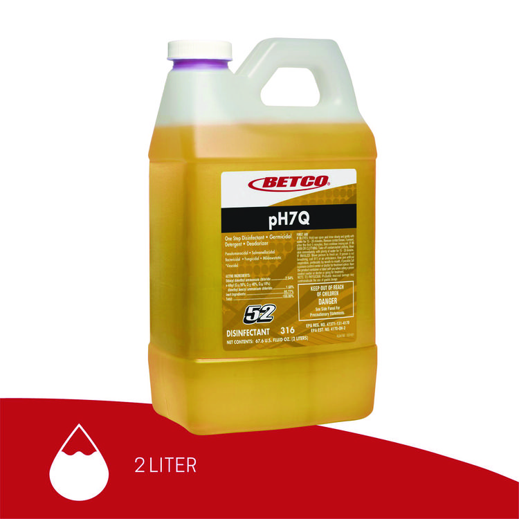 BETCO CORPORATION pH7Q FastDraw Neutral Disinfectant, Pleasant Lemon Scent, 2 L Bottle, 4/Carton (BET3164700)