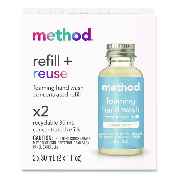 METHOD PRODUCTS . Refill + Reuse Foaming Hand Soap Refill, Sweet Water Scent, 1 oz Refill Bottle, 2/Pack (MTH356011)