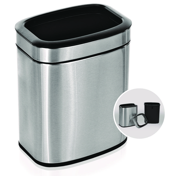 ALPINE INDUSTRIES Stainless Steel Rectangular Liner Open Top Trash Can, 2.6 gal, Brushed Stainless Steel (ALHALP47010L)