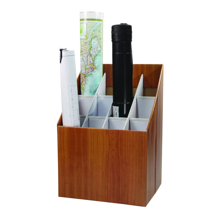 ADIROFFICE Upright Blueprint Rolled File Corrugated Box, 12 Compartments, 15 x 12 x 22, Oak (ALHI627)