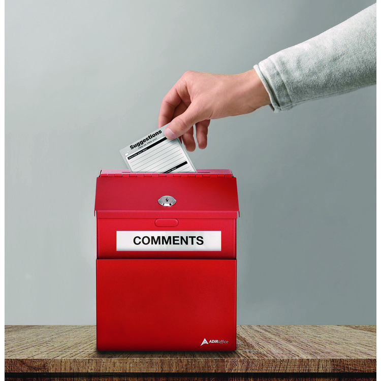 ADIROFFICE Wall Mountable Steel Suggestion Secure Drop Box with Key, 7 x 6 x 8.5, Stainless Steel 304, Red (ALHI63101RED)