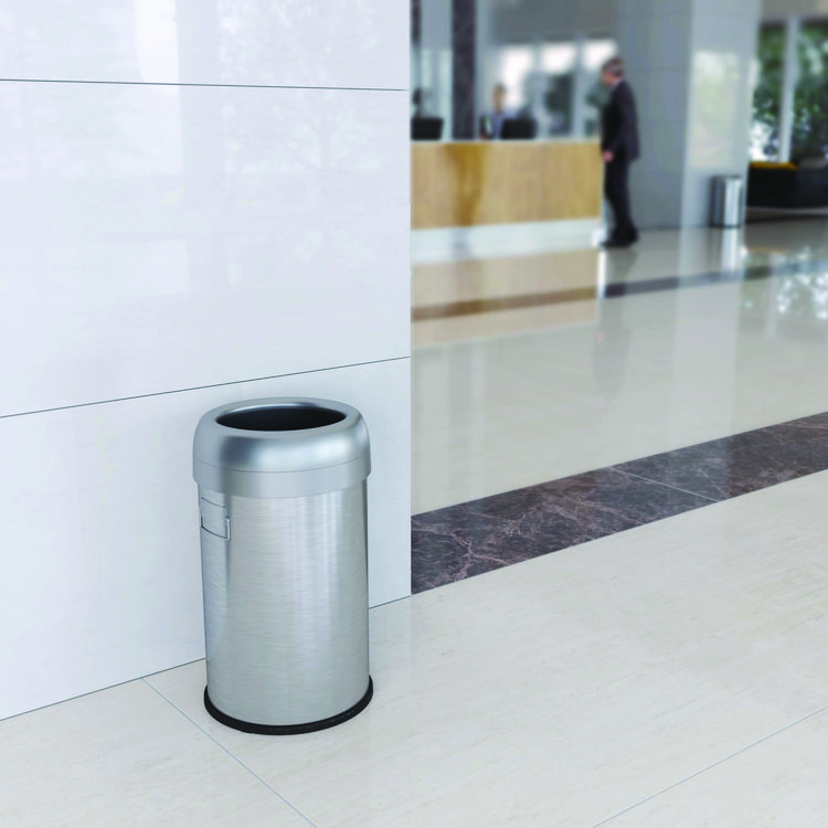 HLS COMMERCIAL Open Top Trash Can, 13 gal, Plastic/Stainless Steel, Silver (HLMHLS13STR)