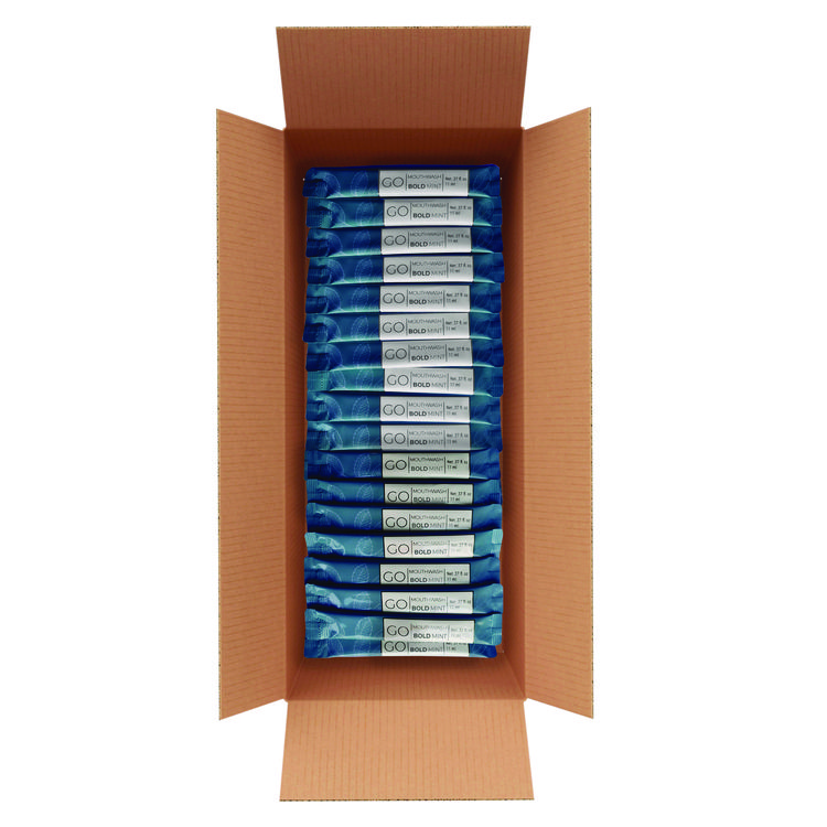 GO MOUTHWASH Individual Mouthwash Packets, Bold Mint Flavor, 0.37 oz Packet, 250/Box (GMHMW250BOLD)