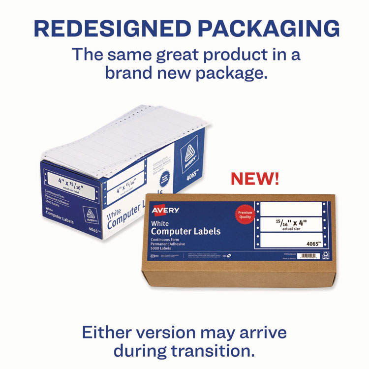 AVERY PRODUCTS CORPORATION Dot Matrix Printer Mailing Labels, Pin-Fed Printers, 0.94 x 4, White, 5,000/Box (AVE4065)