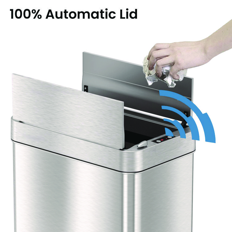 HLS COMMERCIAL Wings Lid Sensor Trash Can, 18 gal, Plastic/Stainless Steel, Silver (HLMHLS18WRSL)