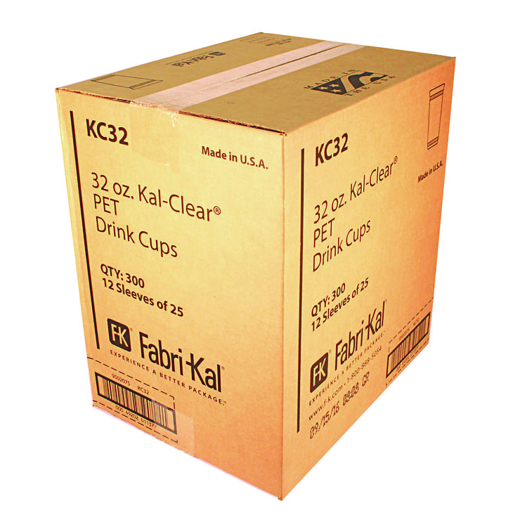 FABRI-KAL Kal-Clear PET Cold Drink Cups, 32 oz, Plastic, Clear, 25/Sleeve, 12 Sleeves/Carton (FABKC32)